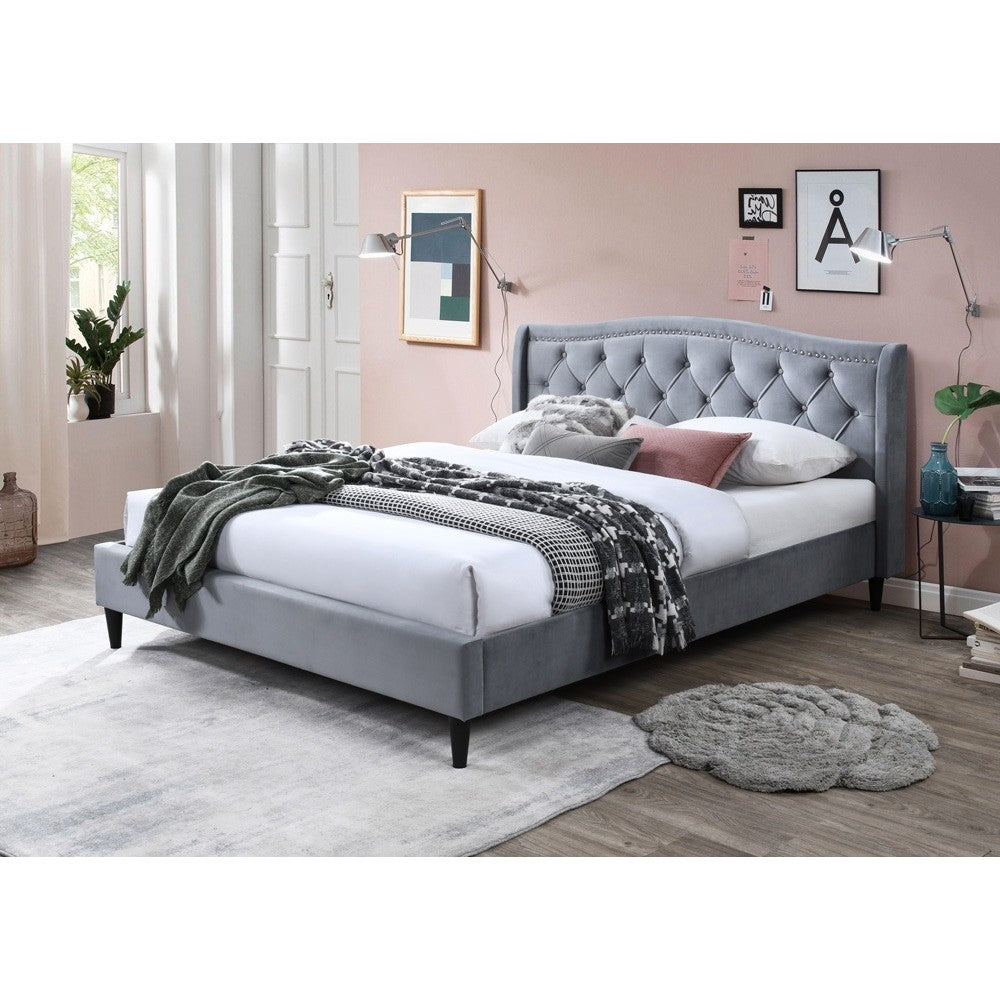 Pat tapitat Chelsea cadru din lemn cu somiera fixa Gri 160x200