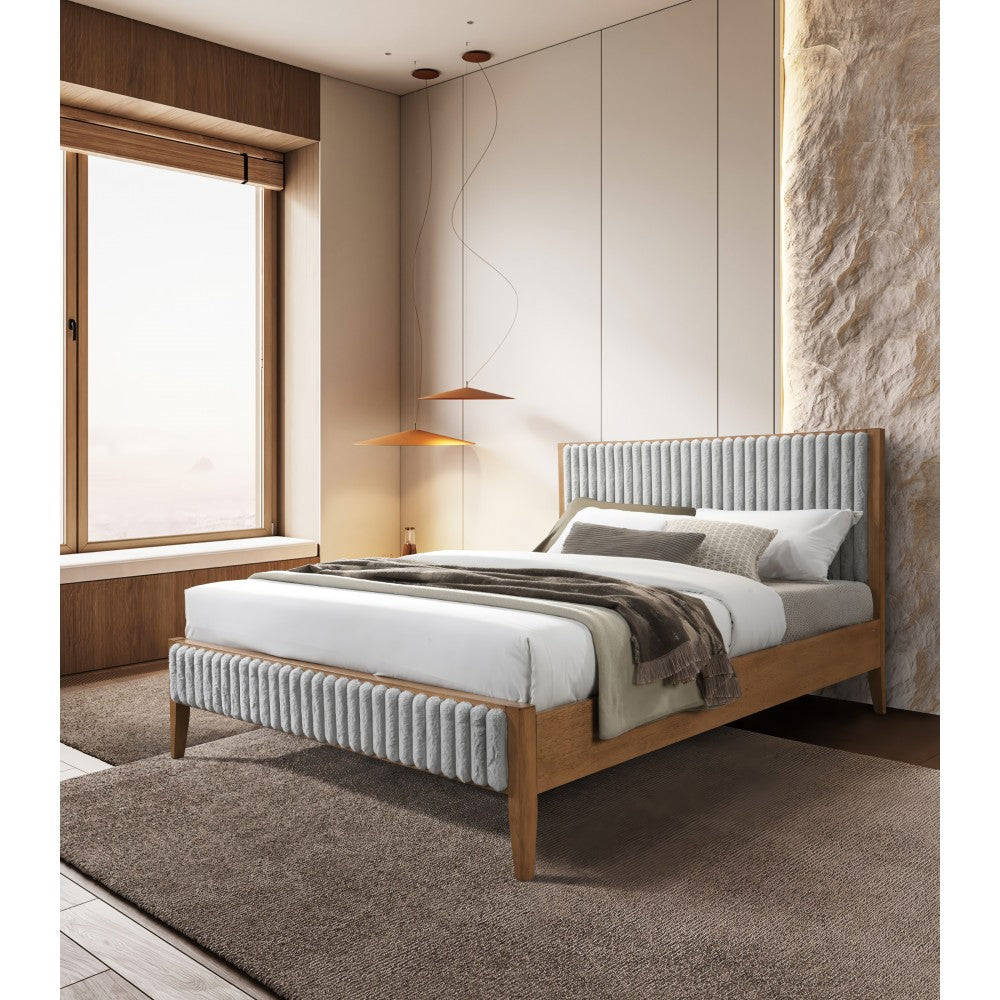 Pat tapitat din lemn Siera Gri 140x200