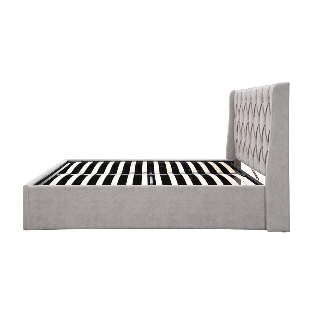 Pat tapitat Prestige 1 cu somiera metalica rabatabila si spatiu de depozitare Crem 160x200