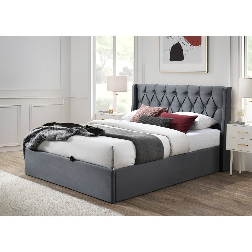 Pat tapitat Prestige 1spatiu de depozitare Gri 180x200