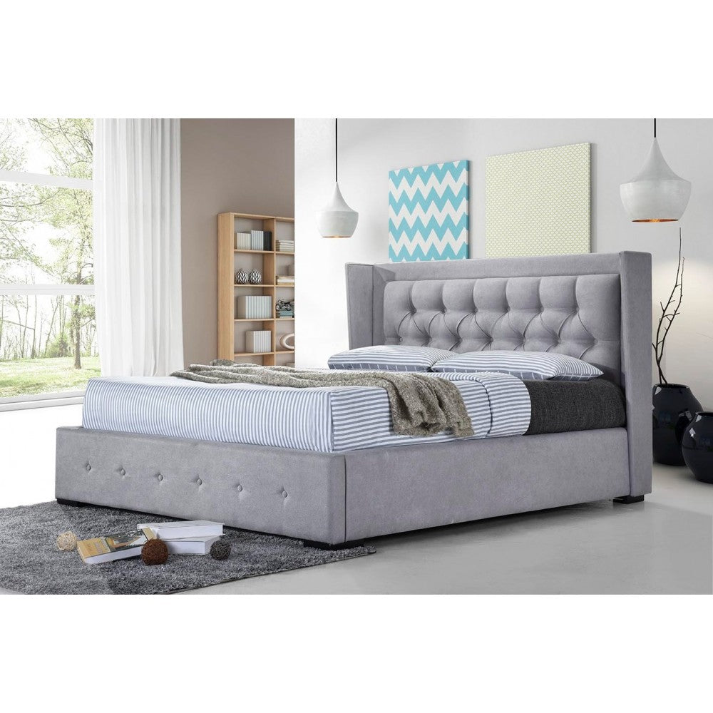 Pat tapitat Roma suport saltea inclus Gri 160x200 cm